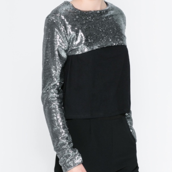 Zara Long-Sleeve Sequin Crop Top - Picture 3 of 9